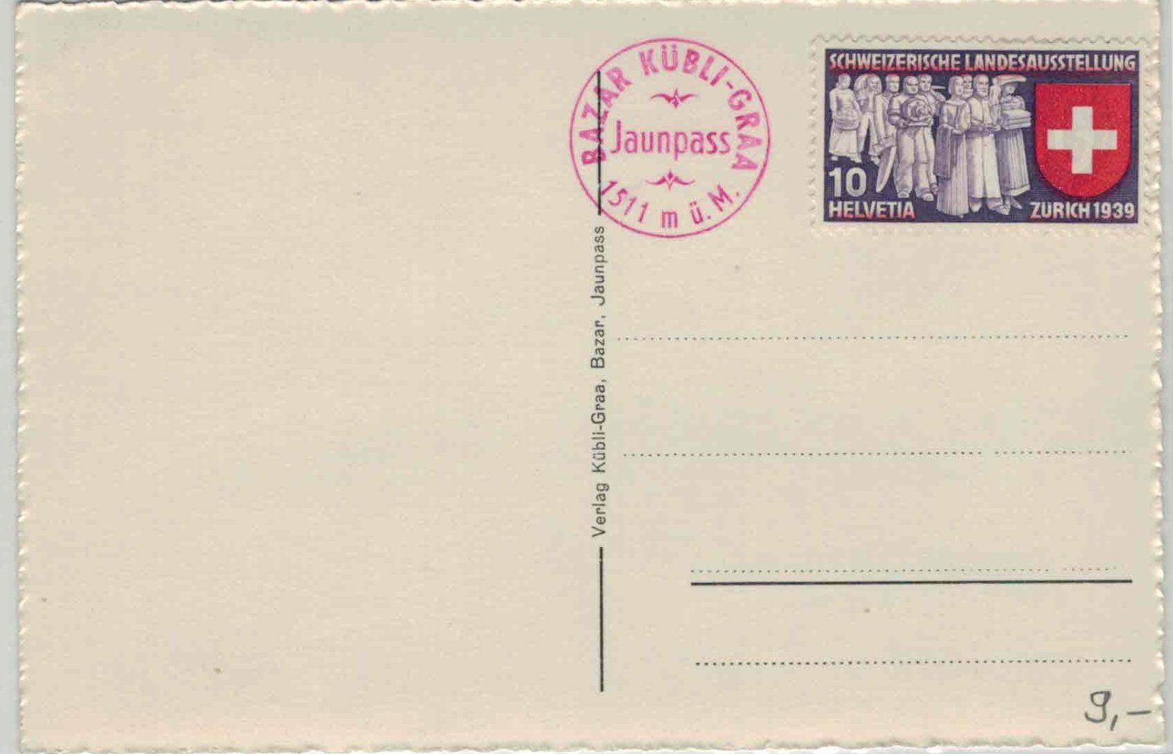 Cartoline postali: FR 63 Jaunpass das Simmenthal ca. 1939 – Nuovo (secondo la descrizione) da Fribourg venduto da philafri 1