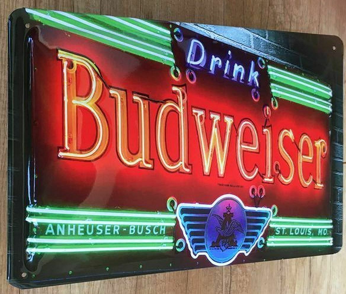 Budweiser Insegne: Blechschild 3D-BUDWEISER BEER-NEON OPTIK – Nuovo e nell'imballaggio originale da Rupperswil venduto da big-one-sale