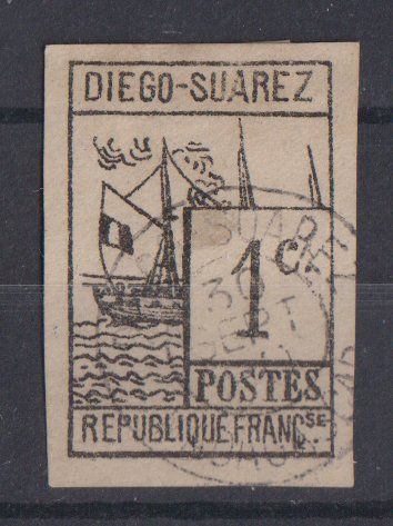 Alle Briefmarken: Diego Suarez 1890: 1 C. Freimarke - Kat. 240.-- – Gebraucht aus Eschlikon TG von PhilCon