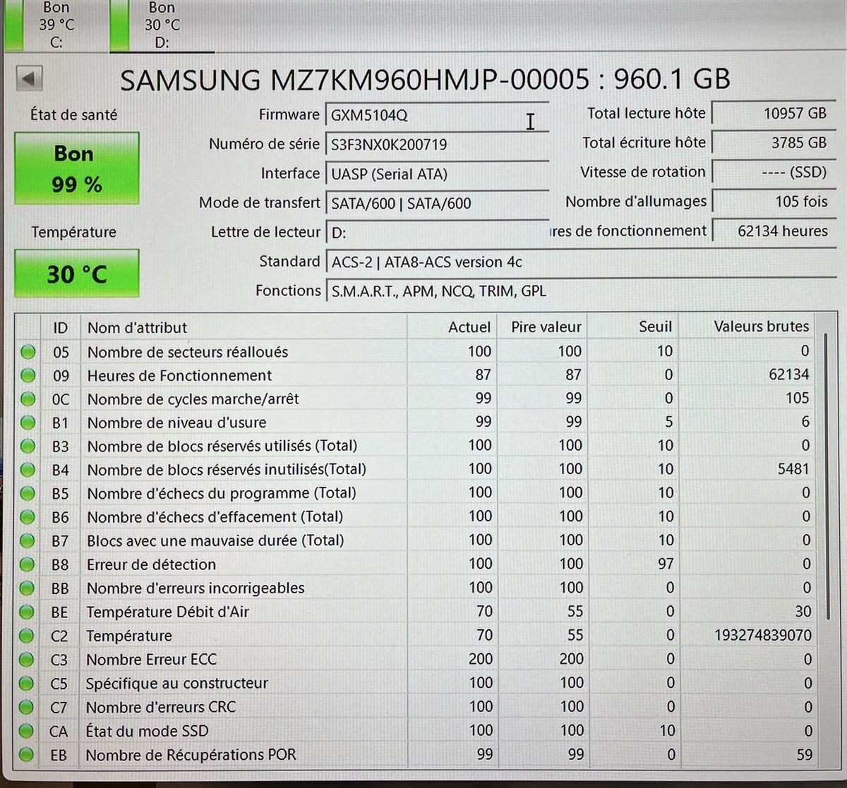 Samsung Dischi rigidi: Samsung SSD SM863 960GB – Usato da Yverdon-les-Bains venduto da Fdurussel 1