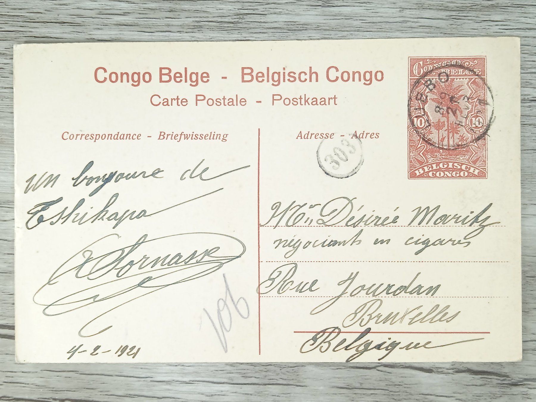 Tutti i francobolli: TR04 Carte Postale + Timbre Congo-Belge 1921 – Usato da Cousset venduto da Patrick_Collections 1