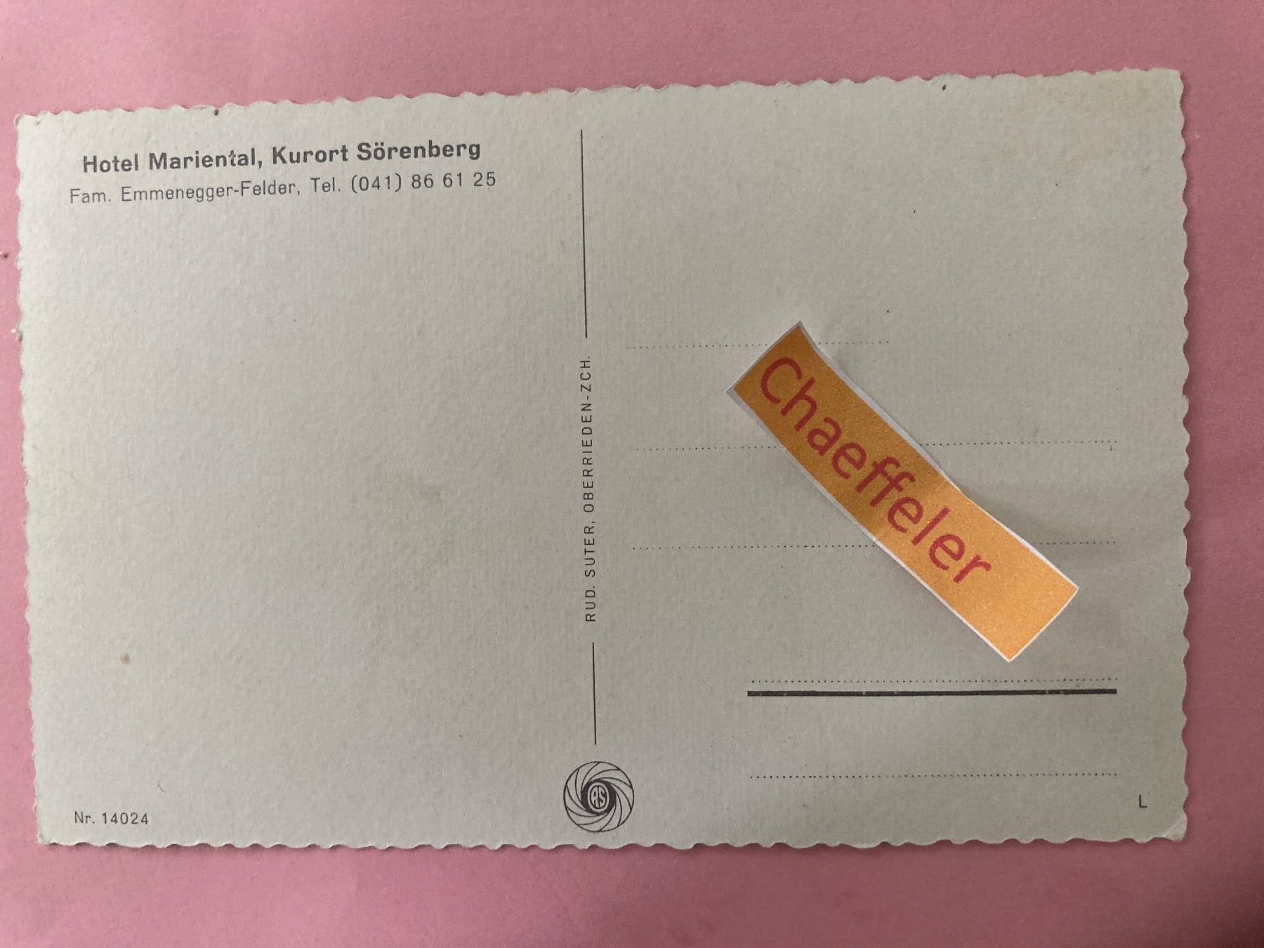 Ansichtskarten: Hotel Mariental, Kurort Sörenberg – Gebraucht aus Zürich von Chaeffeler 1