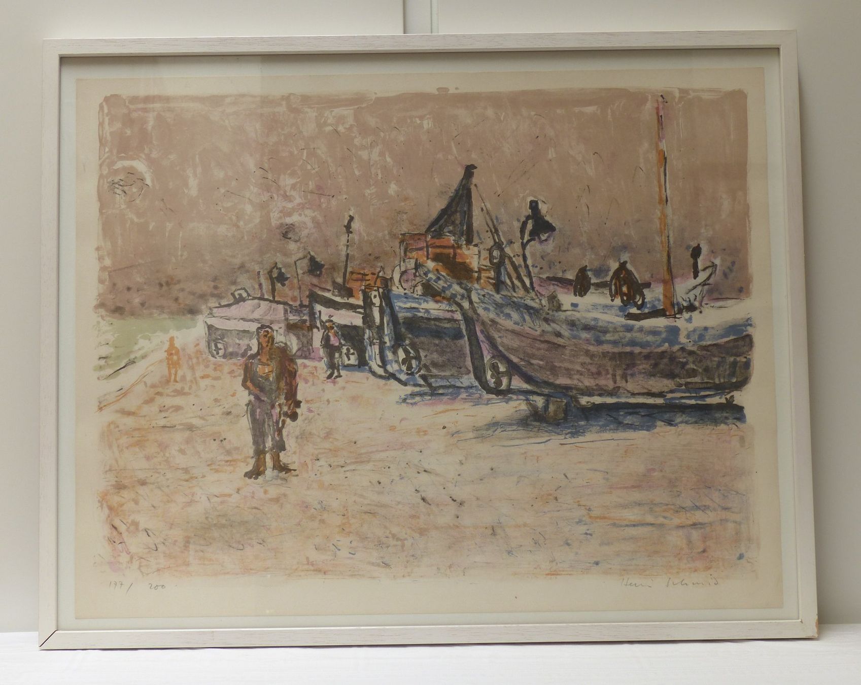 Grafica & Litografie: Henri Schmid Litho "Strand mit Schiffen" – Nuovo (secondo la descrizione) da Baar venduto da Unser_bengel