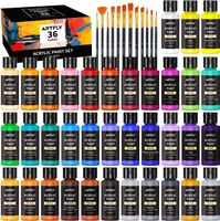 Acrylfarben Set, 36 Farben (2oz/60ml), 12 Pinseln,