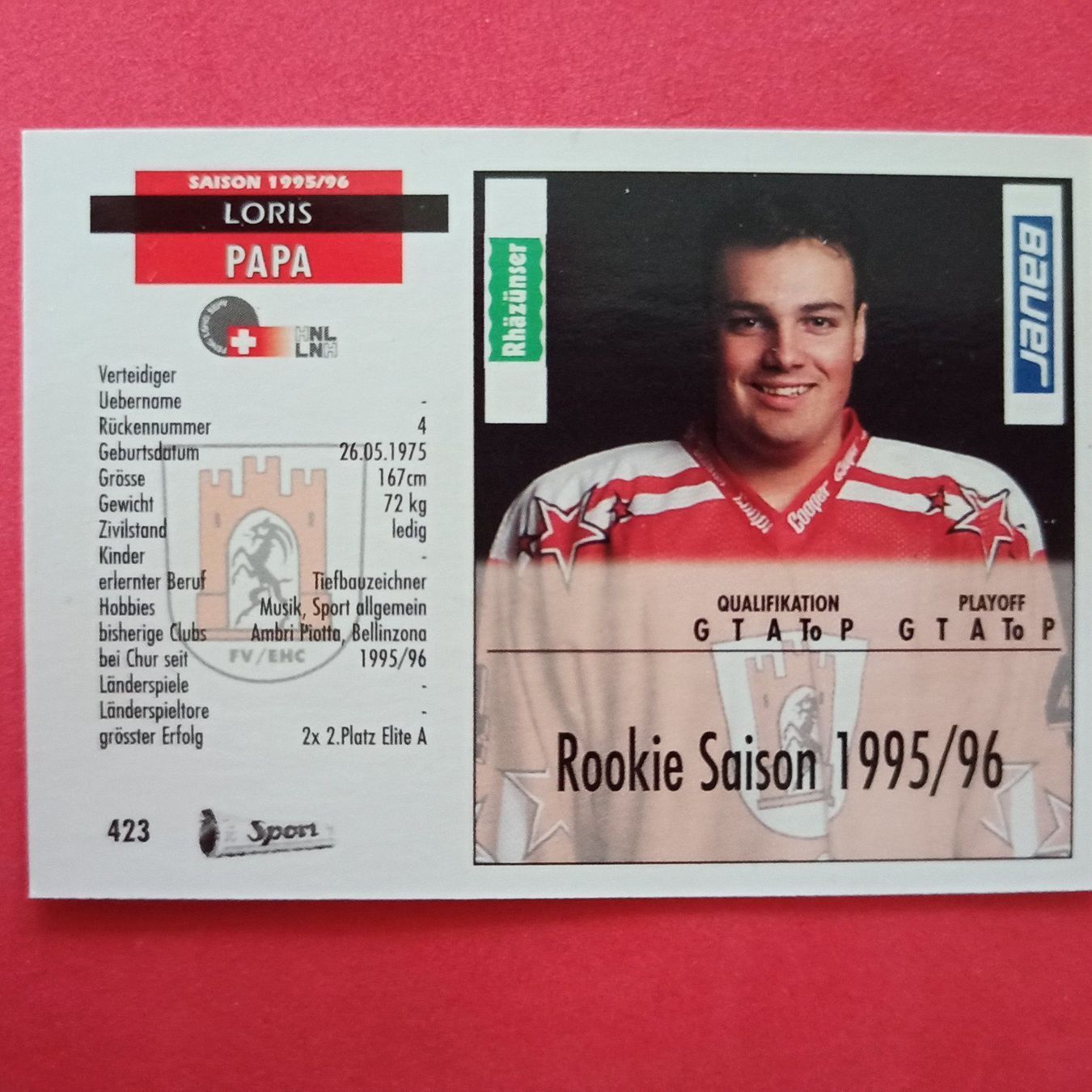 Carte collezionabili: Loris Papa - EHC CHUR - 1995/96 – Usato da Dübendorf venduto da kb86_MOVIE 1