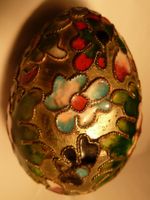 WUNDERSCHÖNES ANTIKES CLOISONNÉ - EI,--7.)---5,8 CM HOCH