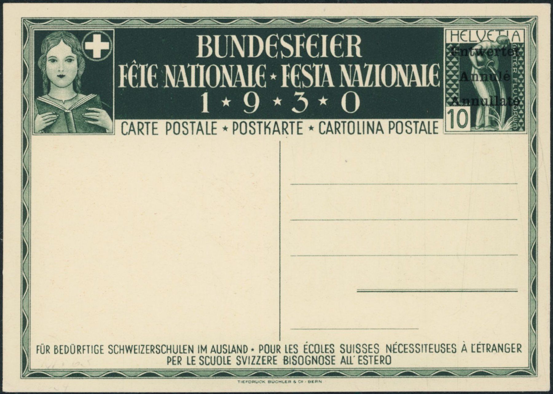 Tutti i francobolli: 1930 - Pro Patria - Bundesfeierkarten • Entwertet – Usato da Schindellegi venduto da leecollect