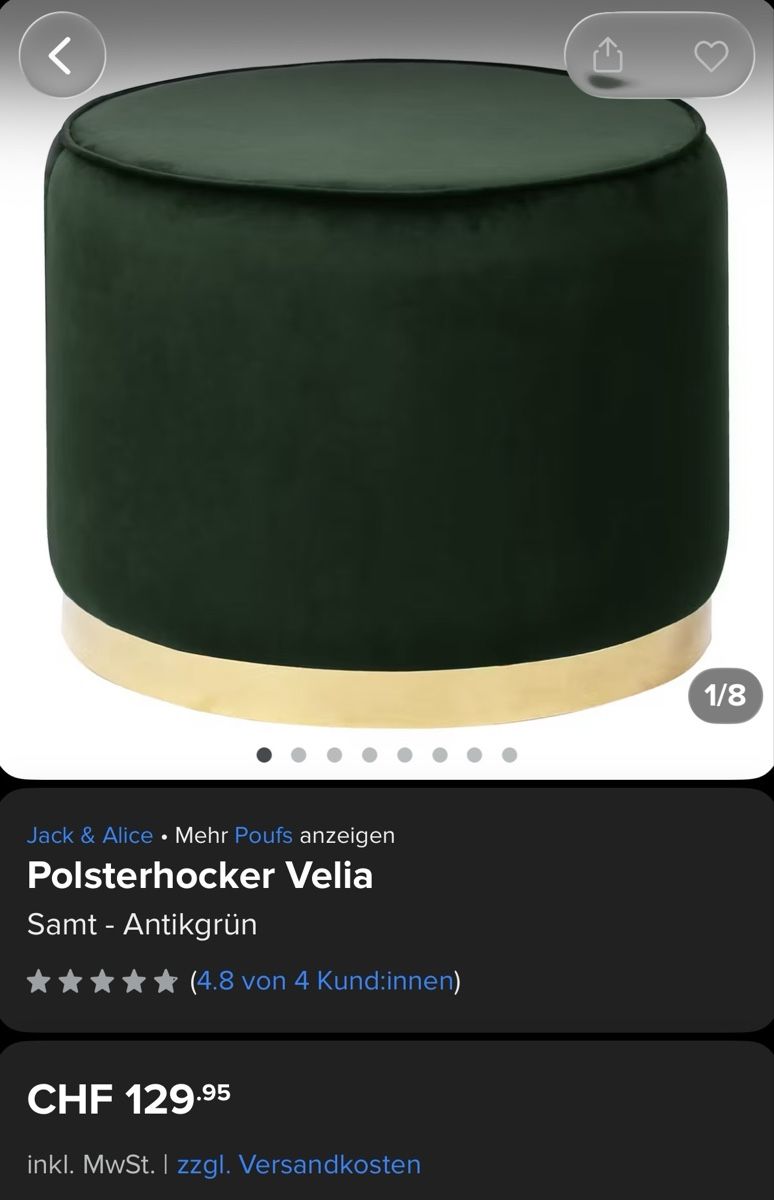 Tabourets: Samt-Hocker dunkelgrün, Antik-Gold-Rand – D'occasion à Brunnen par A.lya06 2
