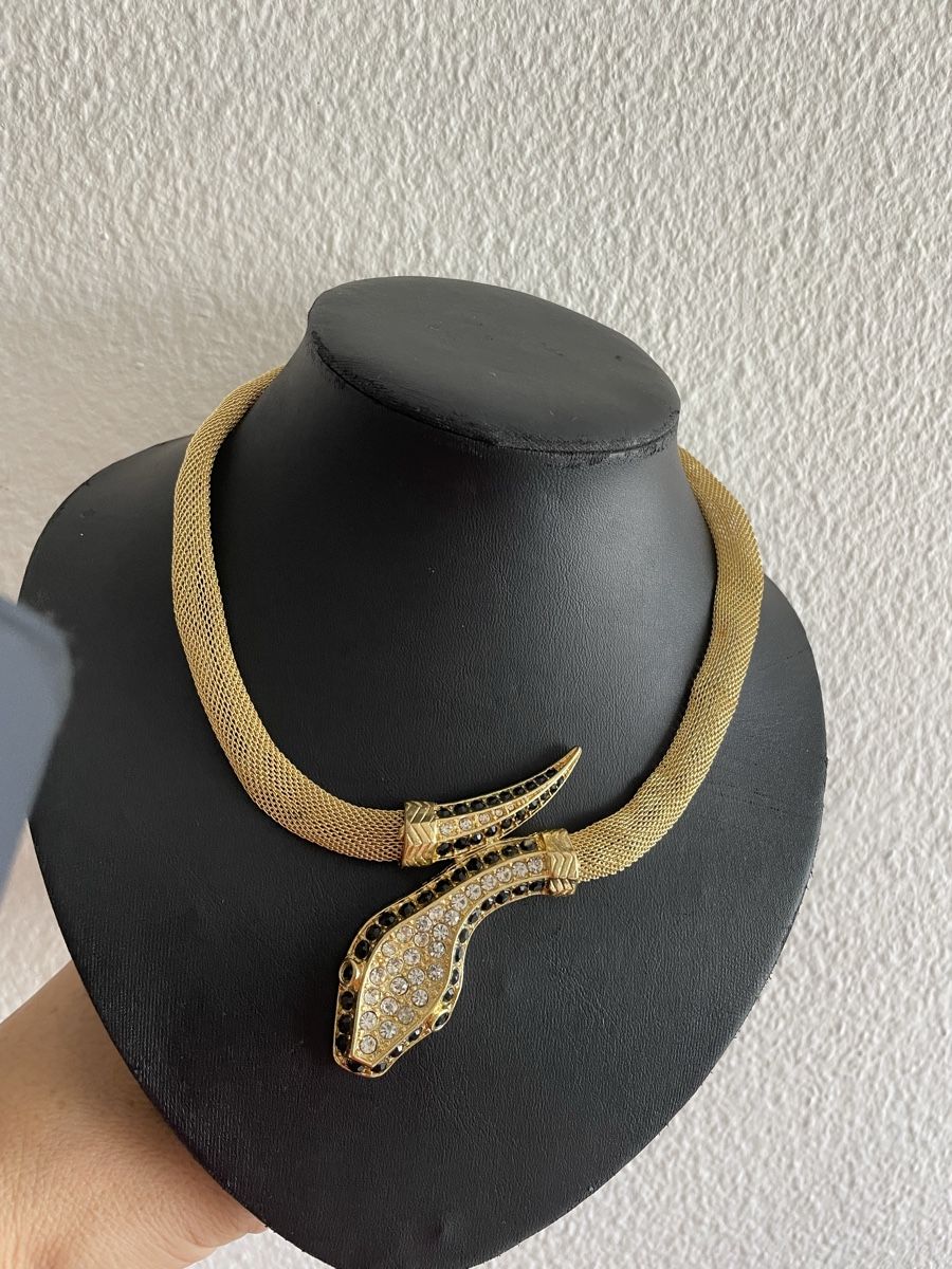 Catenine: vintege Collier serpent métal plaquer or strass – Usato da Worben venduto da benit.drn 1