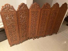 Dekorativer Holz-Paravent aus Thailand – handgeschnitzt – 15