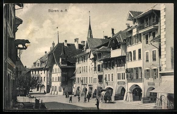 Cartoline postali: Büren a. A., Strassenpartie mit Gesch – Usato da Berlin venduto da bartko-reher