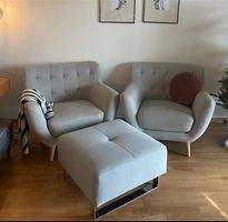2 Sessel + 1 Hocker im skandinavischen Stil  Set