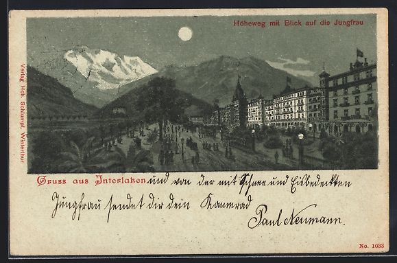 Cartoline postali: Litho Interlaken, Strasse Höheweg mit B – Usato da Berlin venduto da bartko-reher