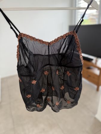 Elegantes schwarzes Negligé mit Spitze – XS/S