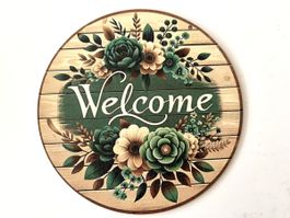 20x20cm Wooden Welcome Sign, Round Door Decor