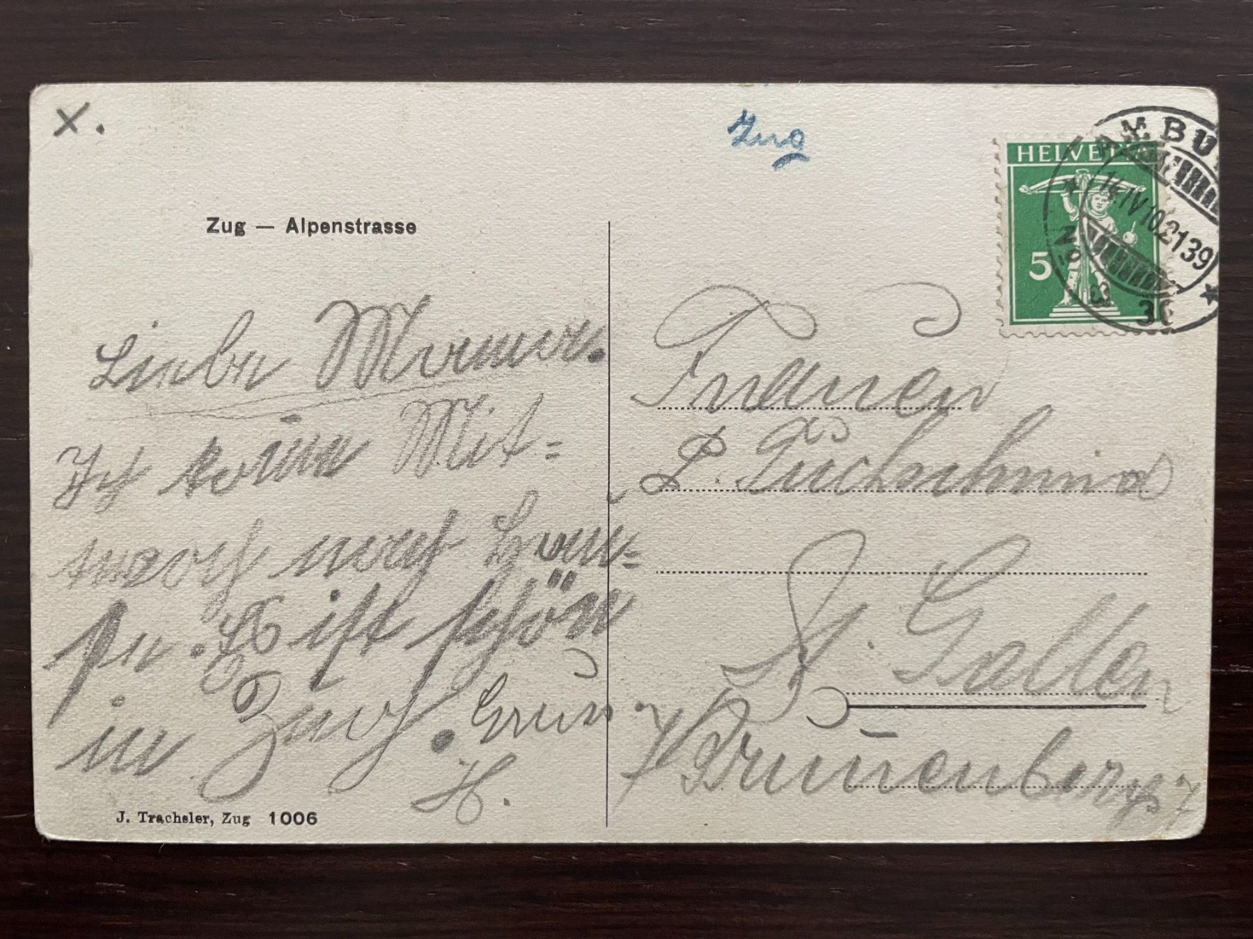 Cartoline postali: ZUG Alpenstrasse, Zugerhof, Schweizerhof, 4 Ansichtskarten – Usato da Wald ZH venduto da TLILEF 2