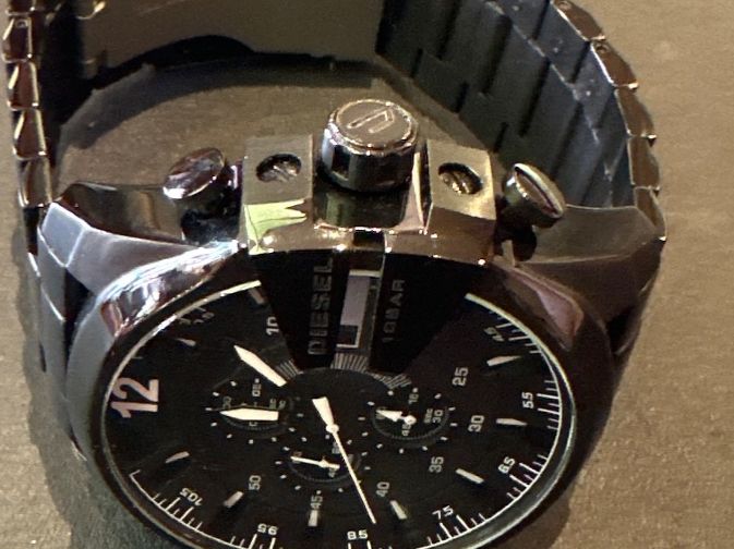 Schwarze Diesel Herrenuhr Chronograph Edelstahl Armband 6