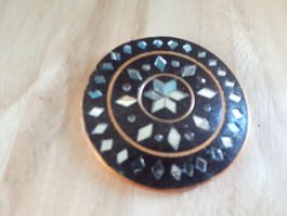 Vintage, entzueckender kleiner Mosaik Taschenspiegel, rund