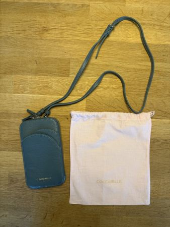 Coccinelle phone pouch blue leather with dustbag new