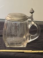 Vintage Bierkrug mit Zinndeckel und Ährenmuster