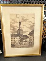Zeitglockenturm Kupferstich Radierung von A.Huber 1885