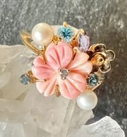 Vintage-Blütenjuwel Silber 925 mit Andenopal & Aquamarin
