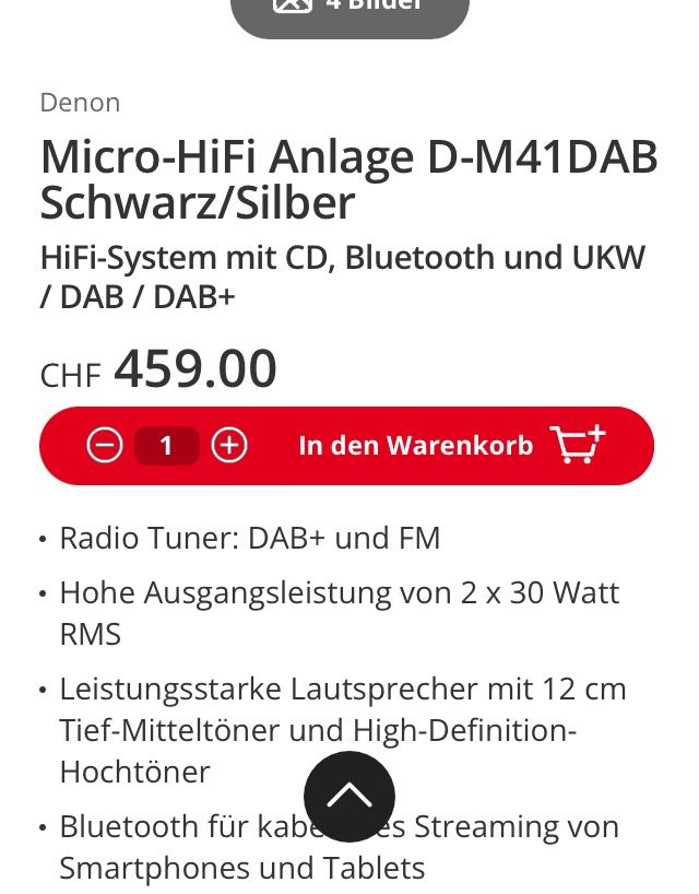 Denon Multimediaplayer & Streamer: Denon Mini Hifi CD/Bluetooth/DAB  D-41 DAB+ Silver – Neu (gemäss Beschreibung) aus Bigenthal von  6