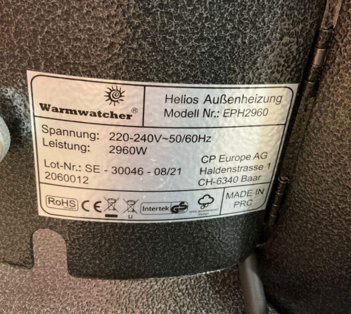 Helios Radiatori: Warmwatcher Helios Heizstrahler EPH2960 // NEU – Nuovo e nell'imballaggio originale da Dübendorf venduto da zue_jz2m 1