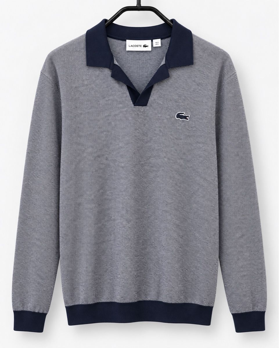 Lacoste Magliette Polo: Polo pull Lacoste  gris & bleu marine taille L – Nuovo e nell'imballaggio originale da Lengnau BE venduto da AMDEALS