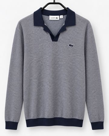 Polo pull Lacoste  gris & bleu marine taille L