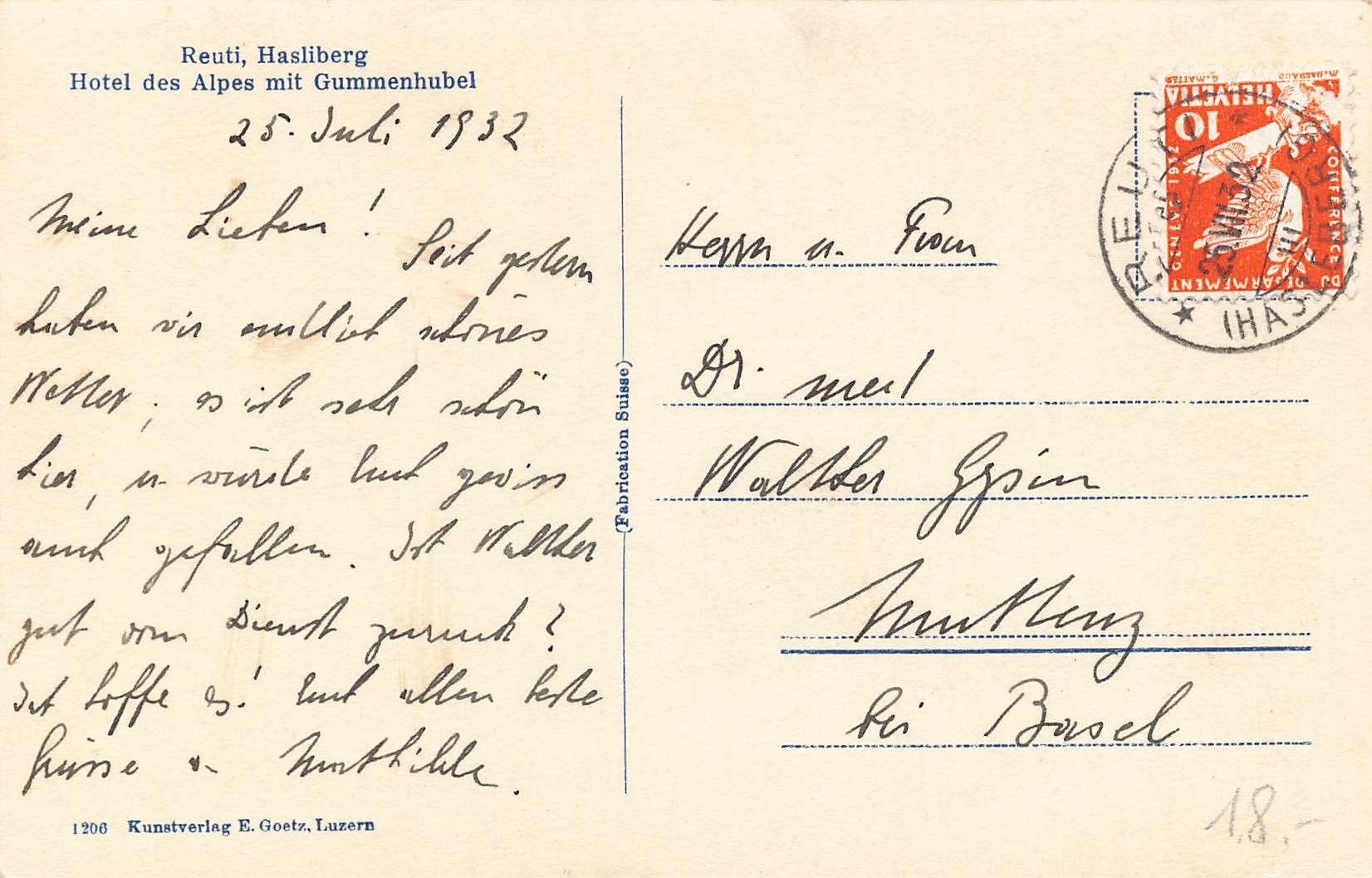 Cartoline postali: Reuli hasliberg hotel des alpes – Usato da Biasca venduto da Blenio71 1