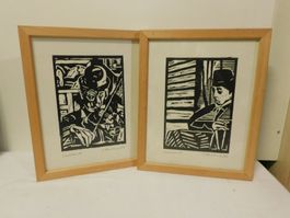 2 X Holzschnittbilder im Rahmen von 1982
