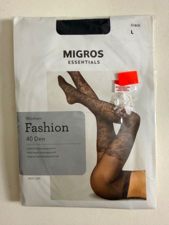 MIGROS Essentials, Strumpfhose Fashion, Gr. L, Schwarz/Blätt