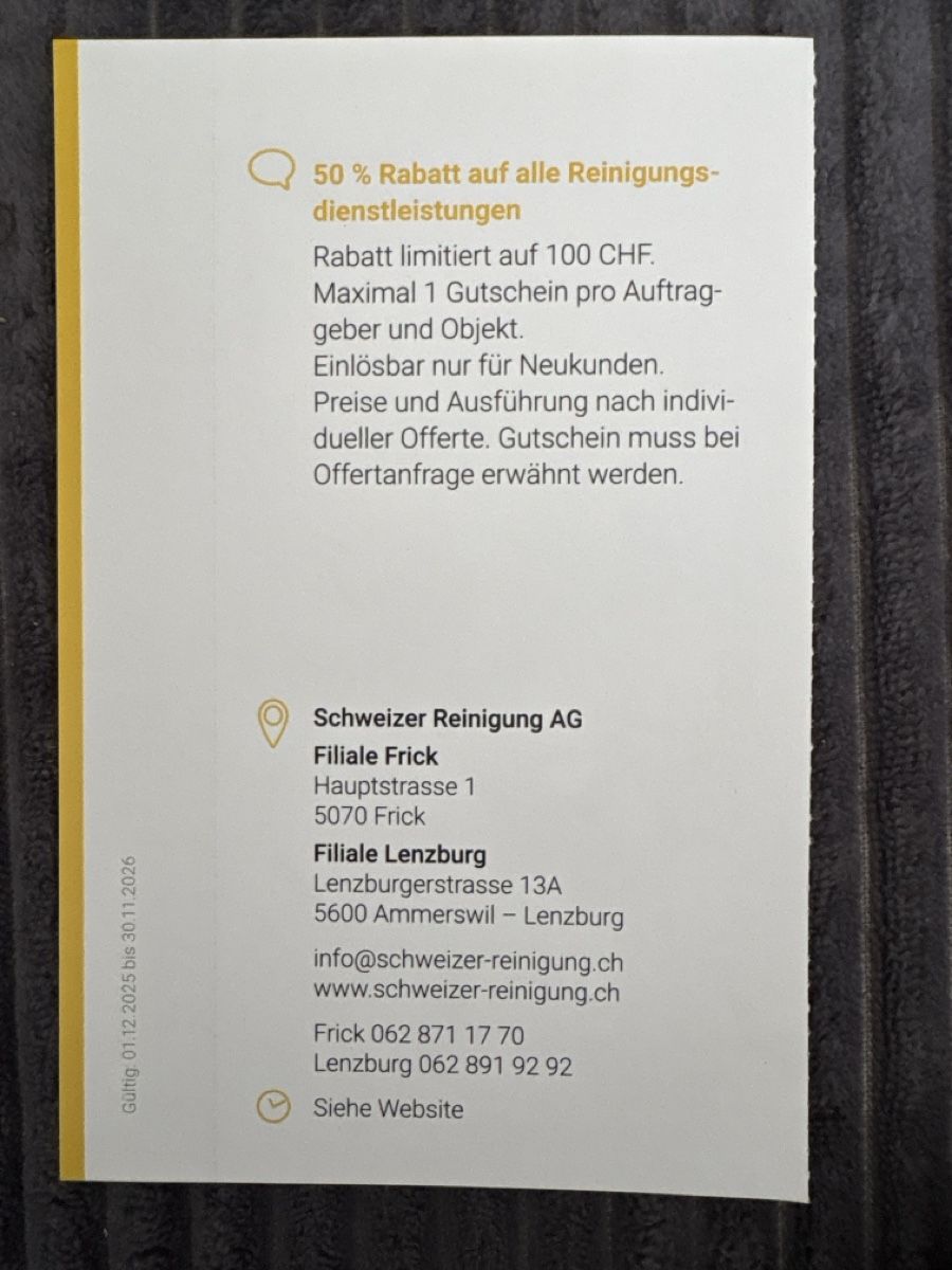 Buoni: Offre 50% pour un nettoyage  – Nuovo (secondo la descrizione) da Düdingen venduto da Yellow 1