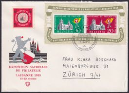 1955, W35 LAUSANNE-Block auf Brief - mit Vignette, günstig