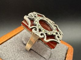 Vintage-Ring aus 925er Silber, rot, Größe 48