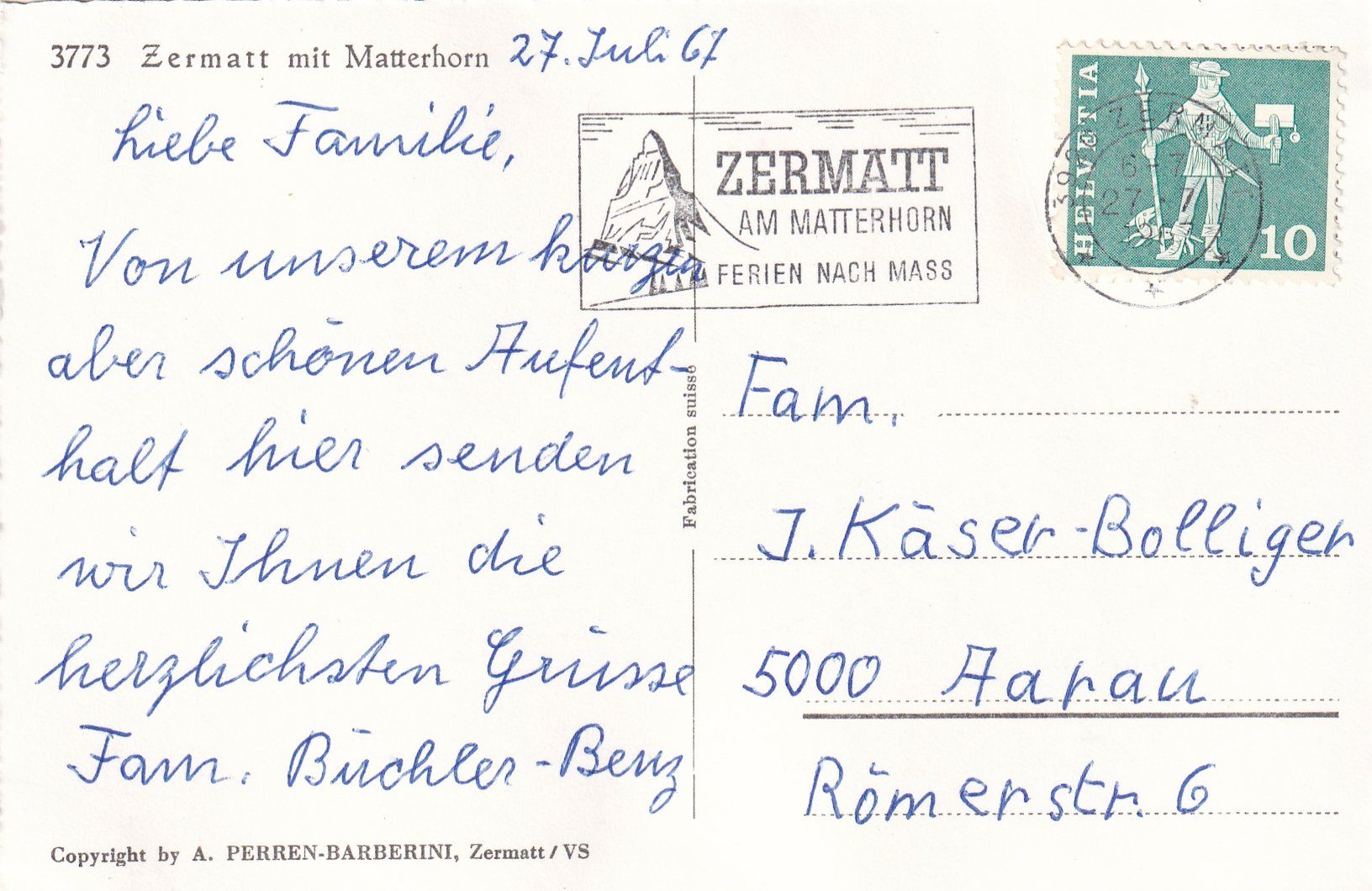 Cartoline postali: Zermatt mit dem Matterhorn /bo – Usato da Hombrechtikon venduto da Rudolf07 1