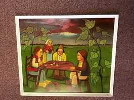 Ölgemälde Bauernszene mit Kartenspiel gerahmt gebraucht