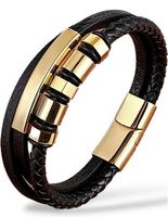 ARMBAND HERREN LEDER EDELSTAHL MAGNETVERSCHLUSS SCHWARZ GOLD