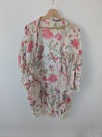 Leichter Kimono Blumenmuster mit Fransen, Baumwolle 