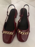 Damen Slingback Schuhe rot Lackoptik mit Kette neuwertig