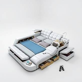 Betten: Multifunctional Leather Upholstered Double Bed with Massag – Gebraucht aus Zug von jvmoebel-schweiz 2