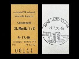 Castasegna St.Moritz Postauto Edmondsonsches Billett Karton