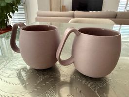 VIVA Keramik-Tassen – 2er Set in Taupe/Rosé – Neu