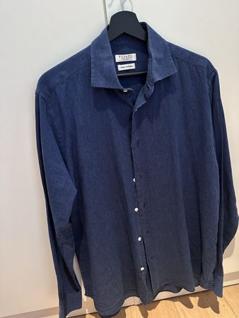 Herren Leinenhemd Blau – L