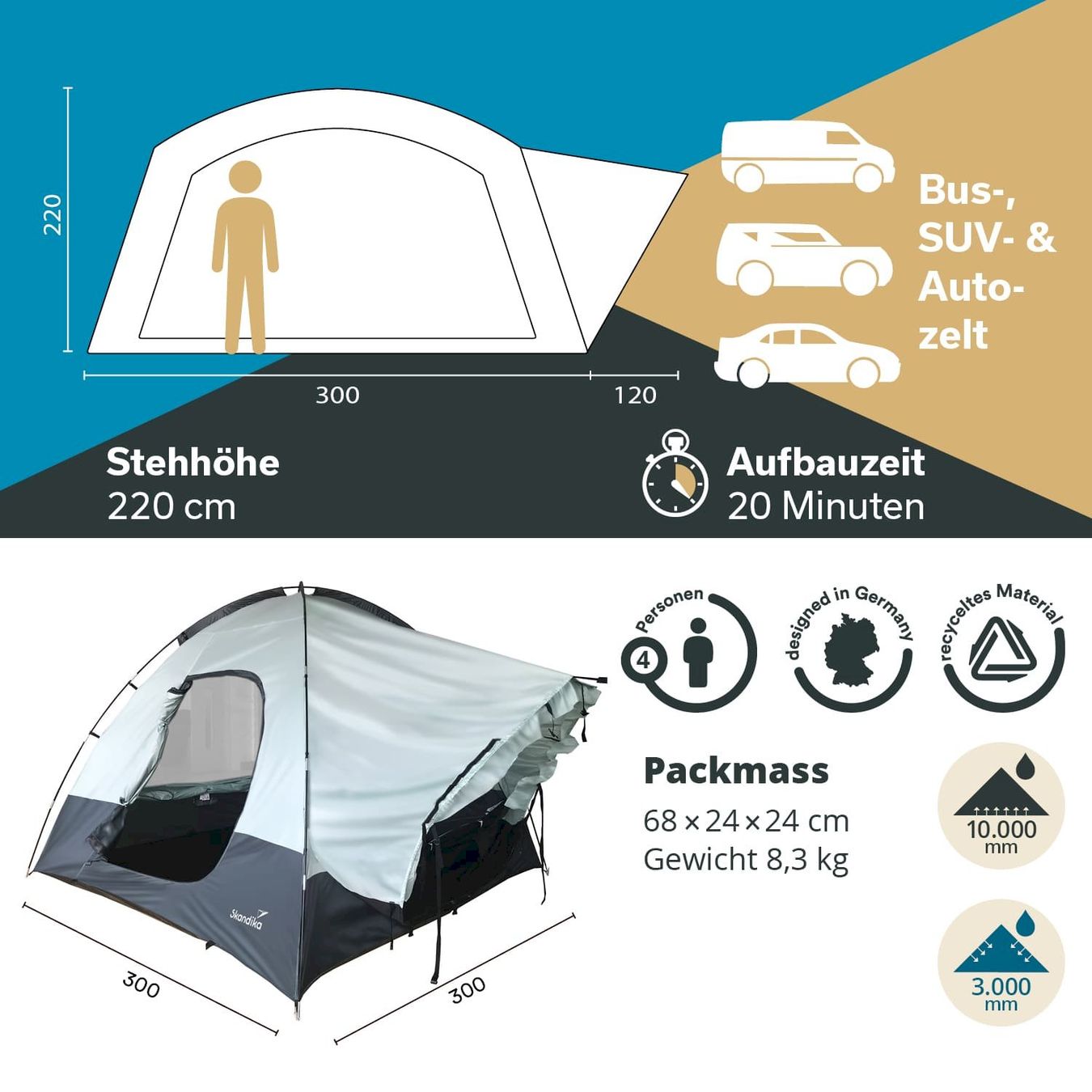 Verande & Tende da sole: Skandika Heckzelt Pitea SUV – Nuovo e nell'imballaggio originale da Bottighofen venduto da zaap 6
