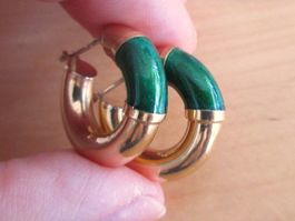Grosse 18K GG Creolen mit grüne Emaille, Ø20.7 mm, 4.9 Gr.
