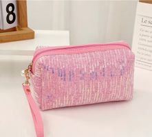 Nessesaire-Kosmetiktasche-Etui-Kulturbeutel-Rosa-Pailletten