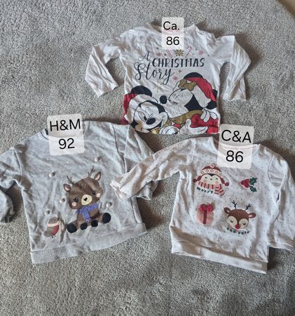 3x Weihnachtspullover/Shirts Mädchen, Gr. 86/92 – H&M, C&A