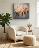 Blumengemälde, Grösse 80x80, Abstraktion mit Rosa Gold